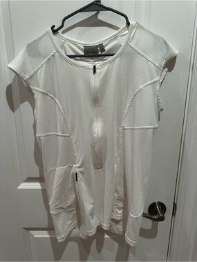Athleta White Zip-Front Short Sleeve Top with Pockets